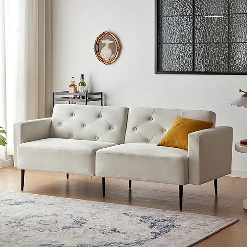 Wimarsbon Sofá cama futón, sofá cama convertible de 74 pulgadas, sofá biplaza tapizado con respaldo ajustable, brazos y patas de metal de alta disponible en Yaxa Peru