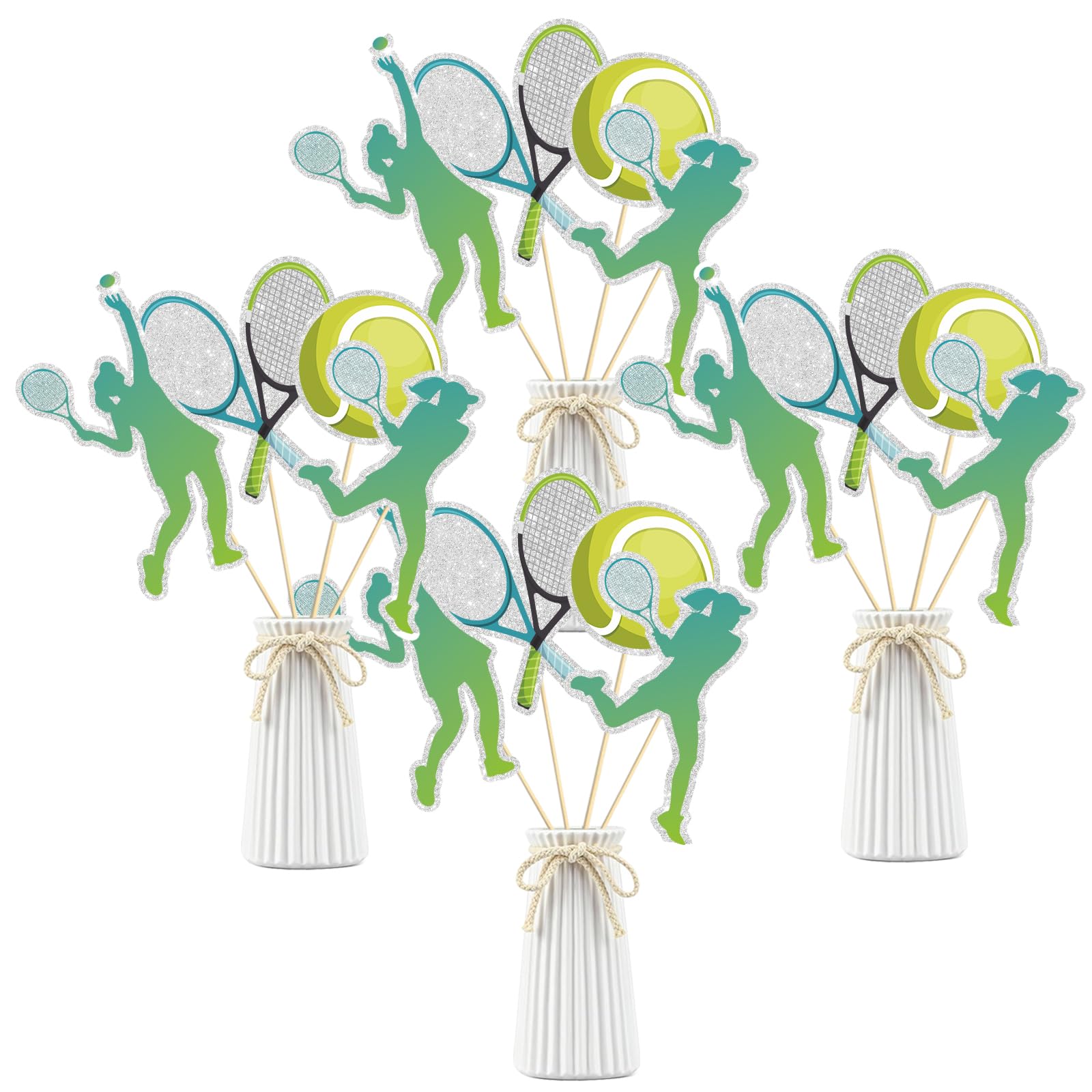 16 Pc Tennis Collection Table Topper - Tennis Theme Birthday Table Centerpieces, Sticks, Racket, Ball, Player, Sport Themed Bday Party Supplies