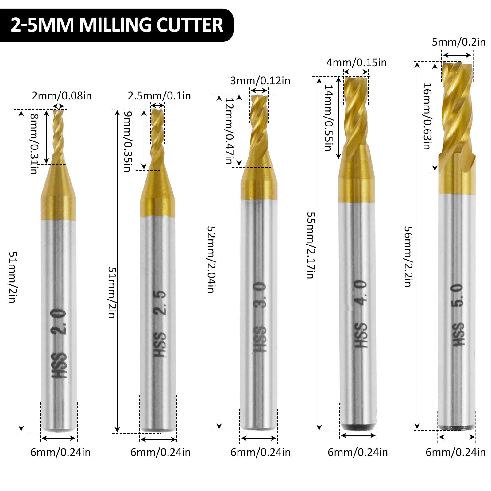 Zestaw 10 frezów HSS, 4 tytanowe flety VHM, 2-10 mm, frez CNC do tworzyw sztucznych, metalu, stali nierdzewnej, stali węglowej, aluminium, drewna, akrylu