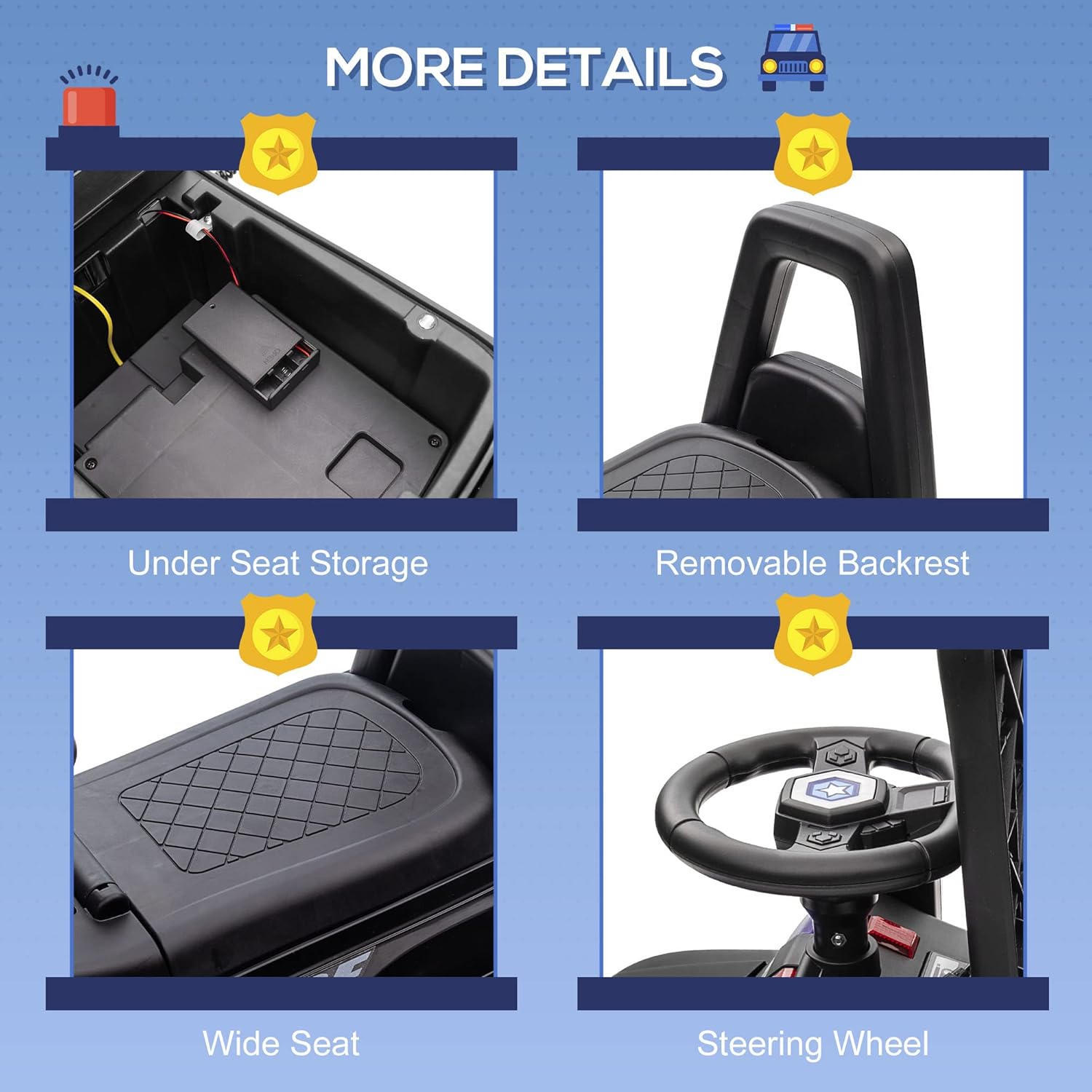 Aosom Kids Push Ride On Car with Working PA System and Horn, Police Truck Style Foot-to-Floor Sliding Car for Boys and Girls with Under-Seat Storage, for 18 Months to 5 Years Old, Black