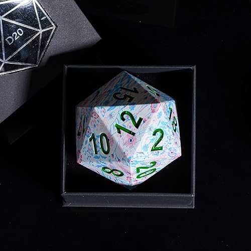 Miniatura 7 de Dados D20 Jumbo de 2.165 in con patrón de flores rosas y azules, dados poliédricos D20 grandes D20 de tamaño D&D con estuche de regalo para juegos