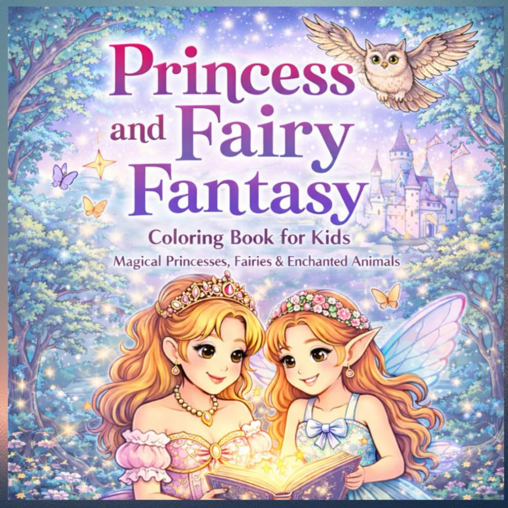 Princess & Fairy Fantasy Coloring Book: Magical Princesses, Fairies and Enchanted Animals | A Cute and Relaxing Coloring Book for Kids Ages 4–9