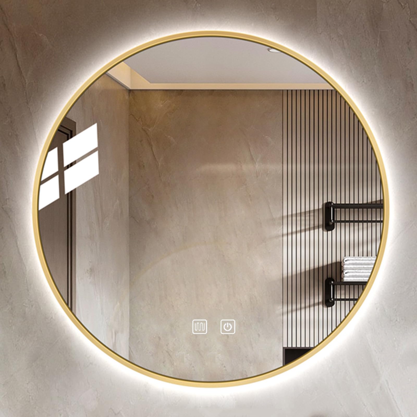 ZYLEDW 800mm Round Illuminated Bathroom Mirror - Wall Mounted Anti-Fog Vanity Mirror - Metal Frame Backlit Makeup Mirror - 3 LED Light Color Dimmable - IP44 Waterproof, Double Touch