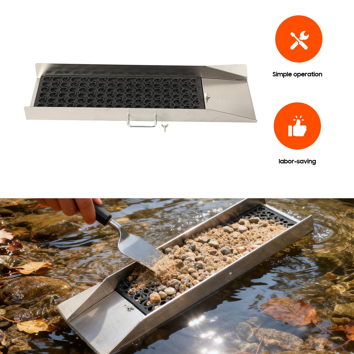 Canaletta per Oro in Acciaio Inossidabile, Kit per la Ricerca Dell'oro per L'estrazione Dell'oro per Fiume, Set per Lavaggio dell'Oro con Vassoio in Silicone Antiscivolo