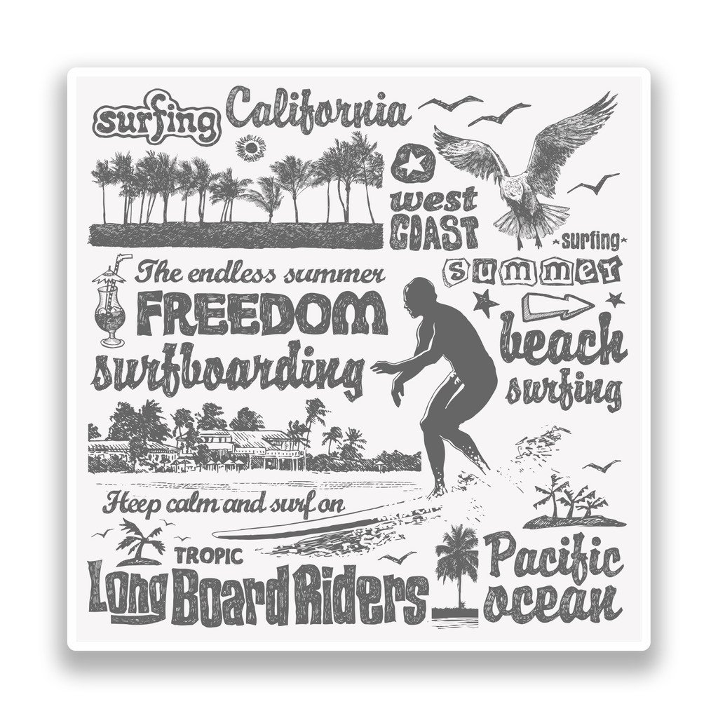2 x 30cm/300mm Surf California Adesivi vinilici bagagli di viaggio #7194
