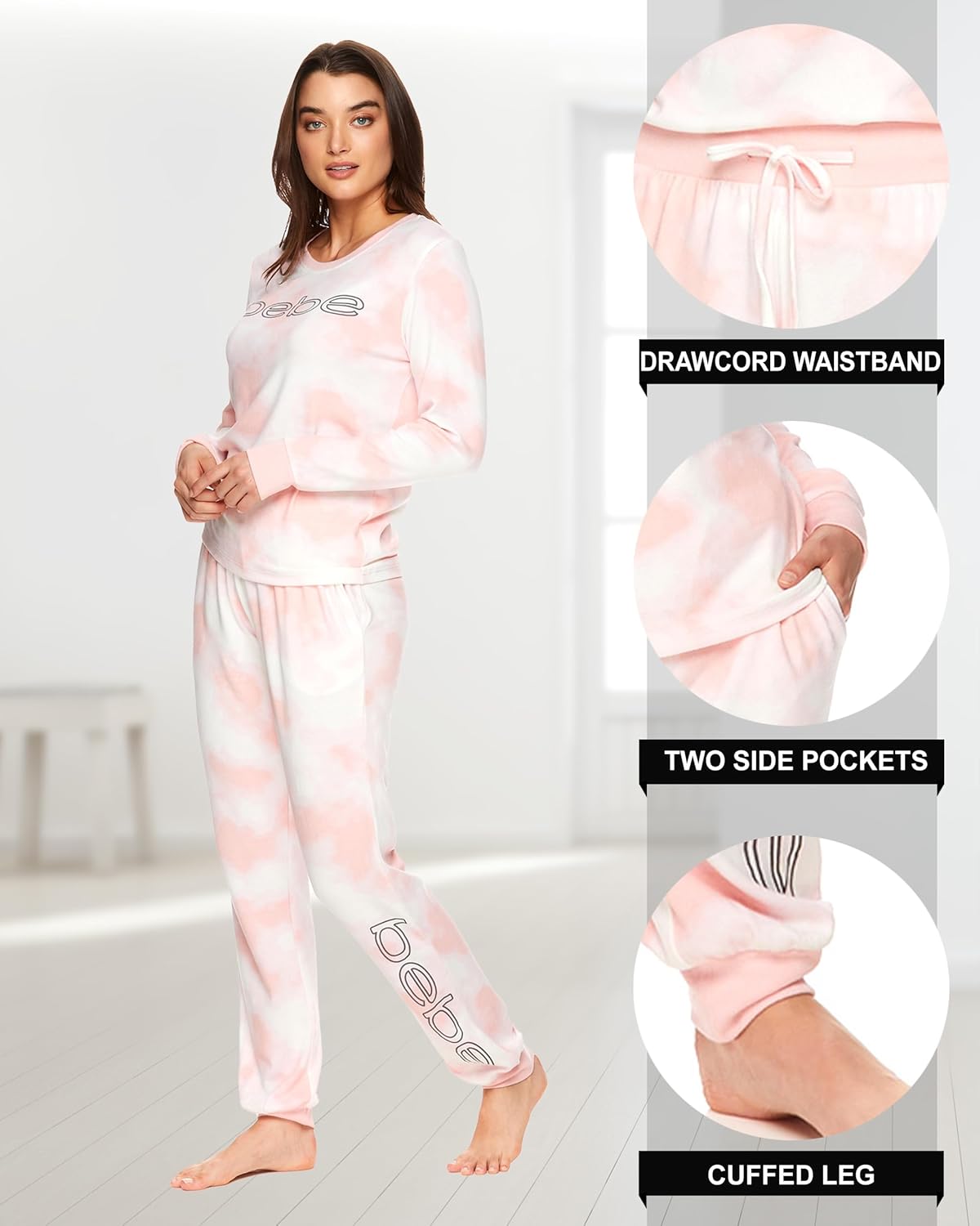 bebe Womens Long Sleeve Shirt and Lounge Skinny Pajama Jogger Pants Sleepwear Set - Image 4