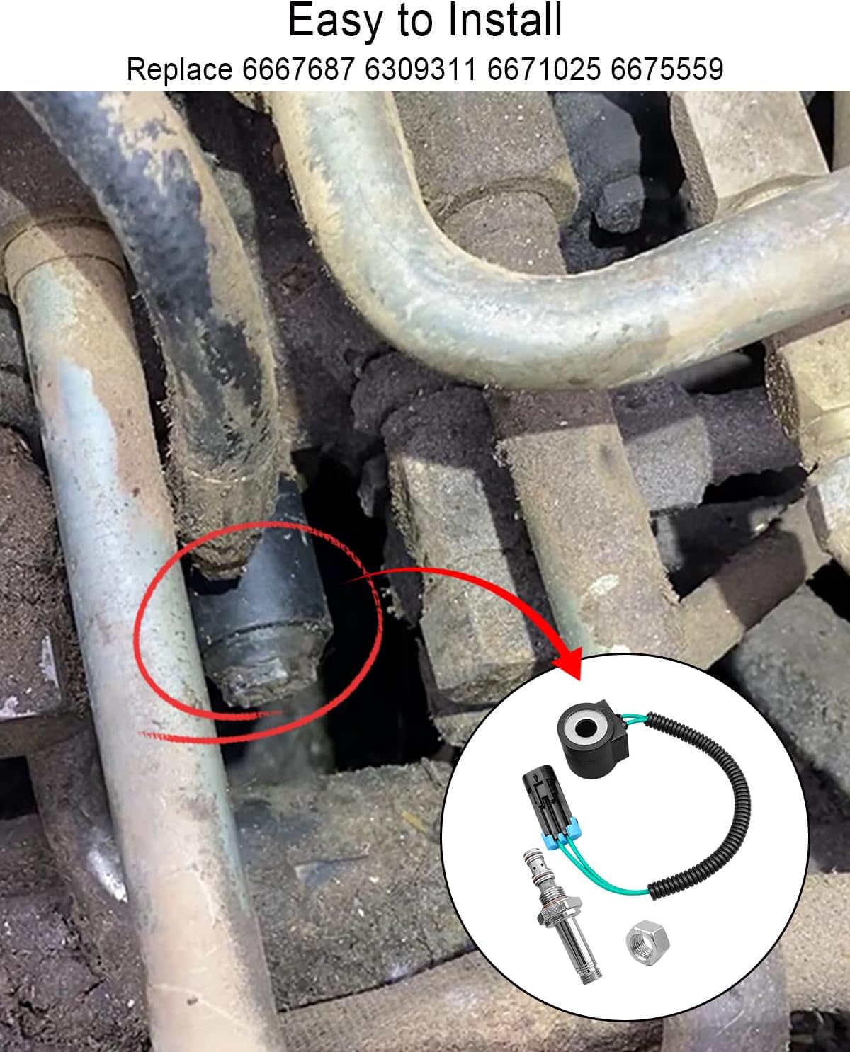 Solenoid Valve Coil and Hydraulic Spool Valve Stem Element Fit for Bobcat 653 751 753 763 773 863 864 873 883 963 S175 S185 S205 T250 T300 T320, Replace 6667687 6309311 6671025 6675559