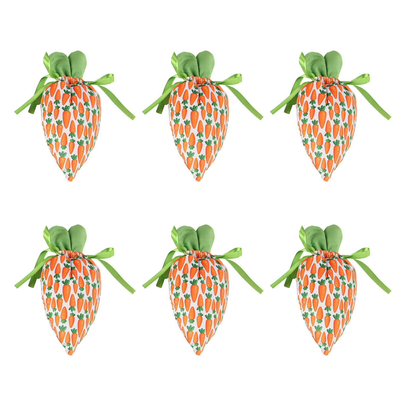 Piceioep 6Pcs Easter Carrot Shape Candy Bag Drawstring Party Treat Pouches Cookie Candy Holder Bags for Easter Gift Wrapping Decoration
