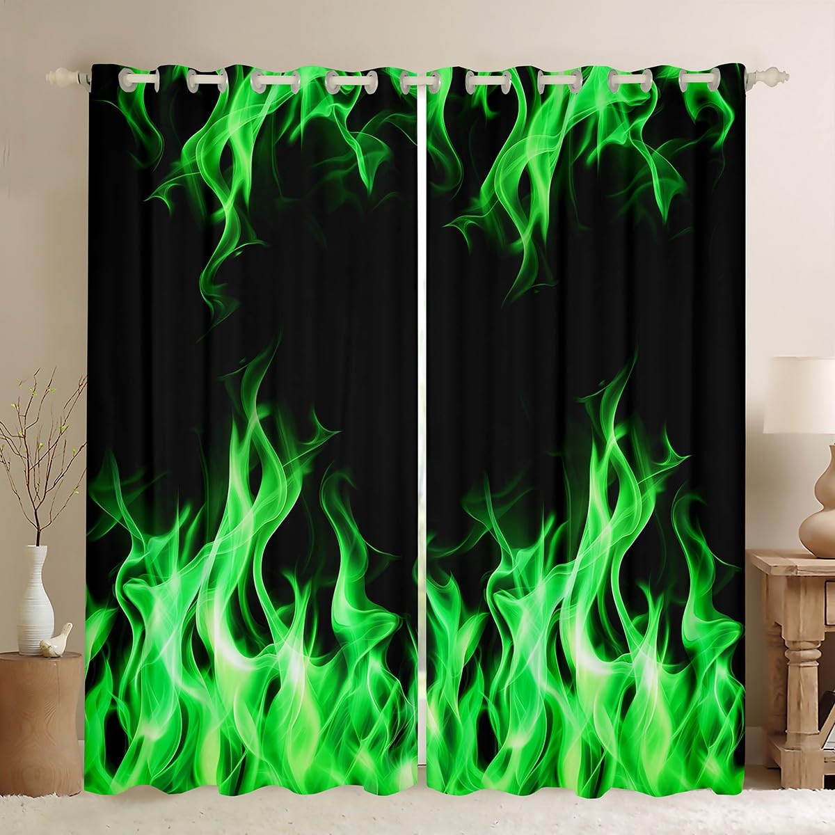 Rideaux occultants 30-50% vert flamme style moderne 2 panneaux