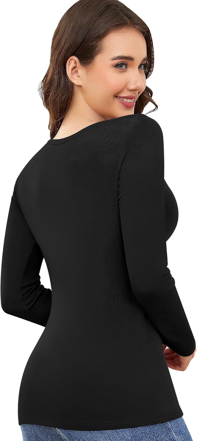 Women's Long Sleeve Thermal Shirts Scoop Neck Underwear Lightweight Base Layer Tops with Warm Fleece Lining - Image 2