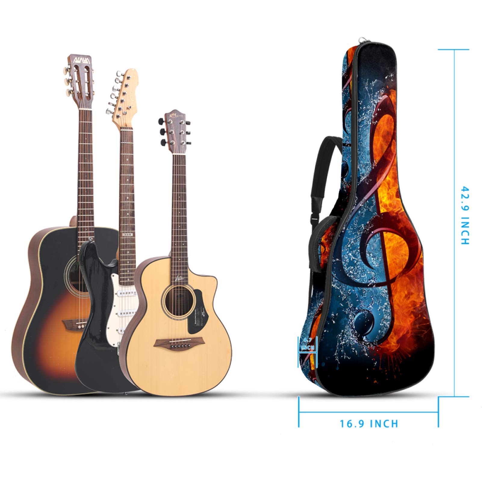 Gitarren-Gigbag, wasserdicht, Reißverschluss, weich, für Bassgitarre, Akustik- und klassische Folk-Gitarre, Tasche für Feuer und Wasser