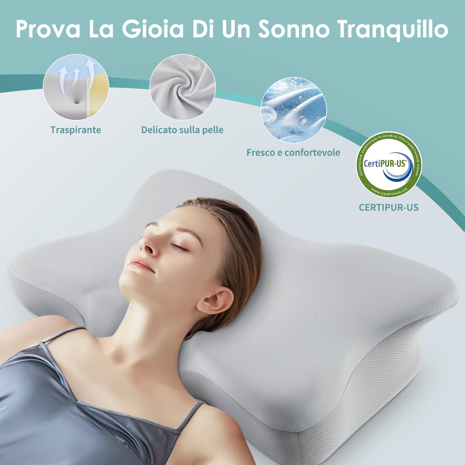Cuscino Cervicale per Dormire,Cuscino Ergonomico Memory Foam Cervicale,Cuscino Posturale Antirussamento,Adatto a Chi Dorme sul Fianco,Sulla Schiena o Sullo Stomaco,Federa Rimovibile