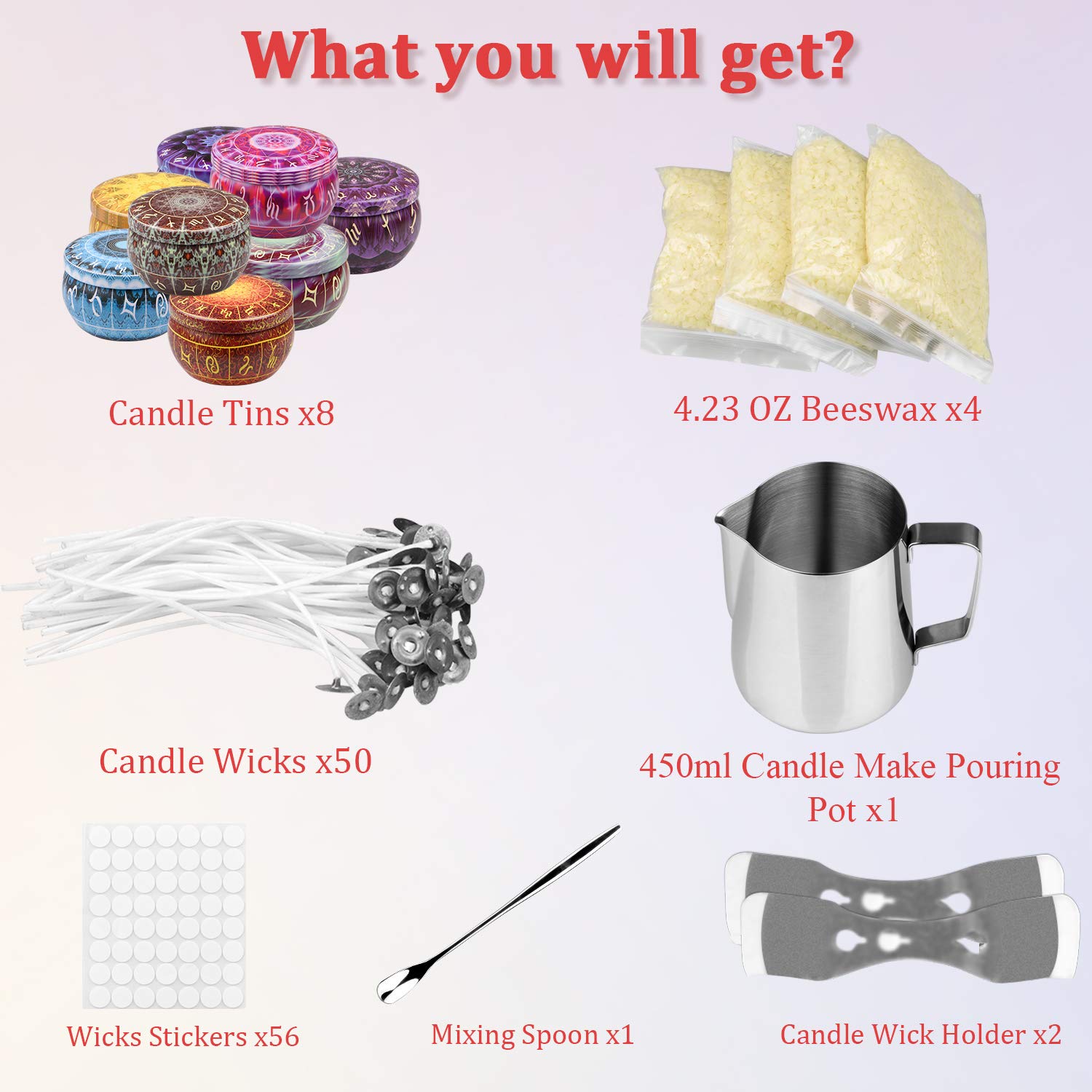 Dveda Kit de fabricación de velas, los kits de fabricación de velas de bricolaje incluyen 50 mechas de vela, 56 mechas adhesivas, 8 latas de velas, 1 olla para hacer velas, 4 paquetes de cera de vela