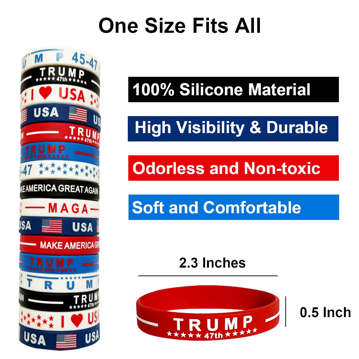 Trump Bracciali 60 pezzi, Make Amarica Great Again Bandiera Americana, Accessori per Festa Patriottica Presidenziale, 4 luglio, decorazione rossa bianca e blu Bomboniere, Gomma