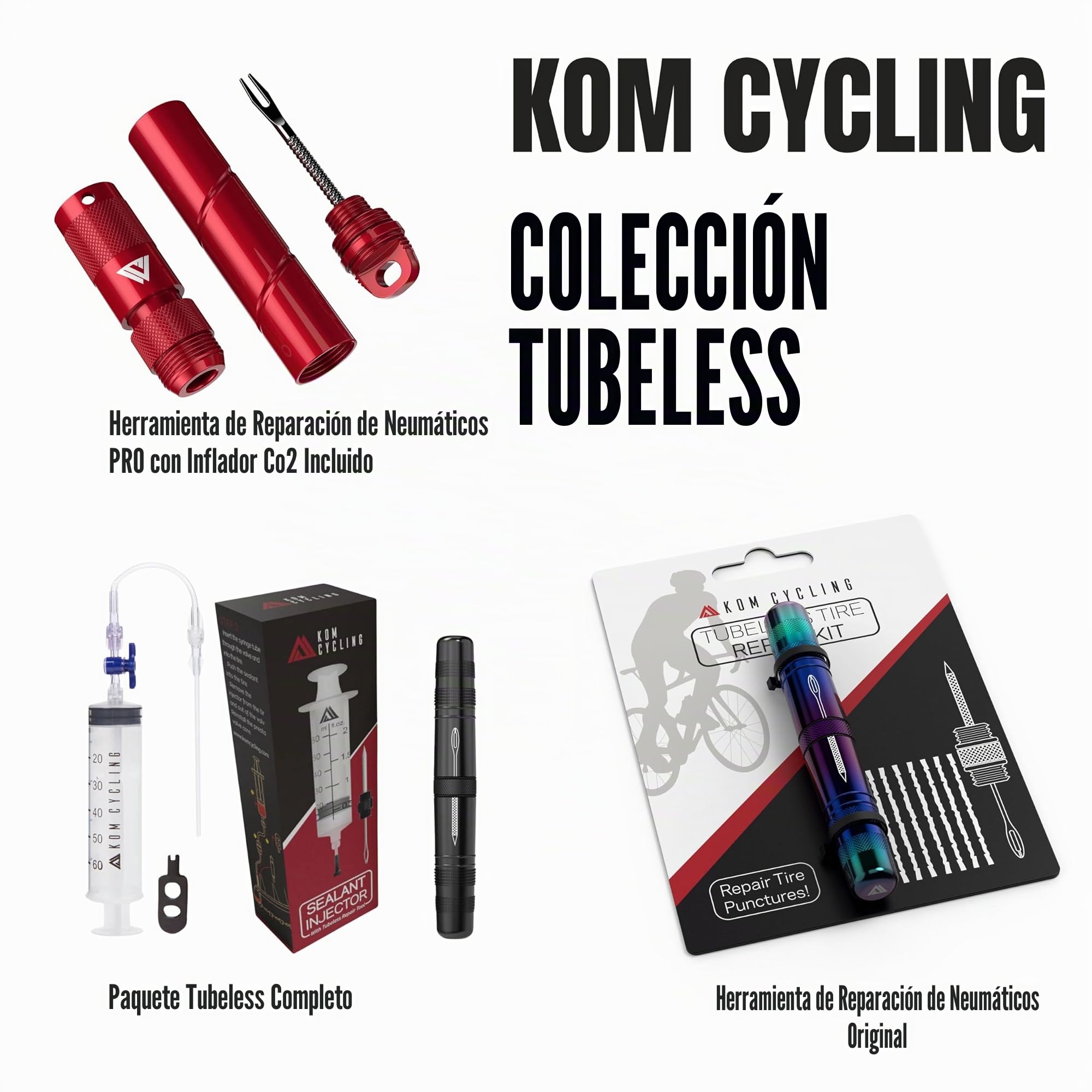 KOM Cycling Trt Kit de reparación de neumáticos sin cámara, Unisex