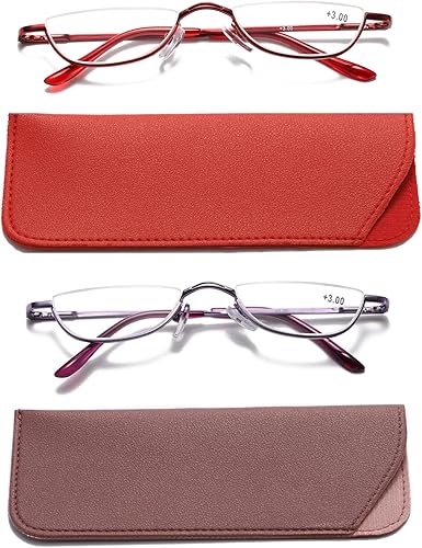 Miniatura 7 de Gafas de lectura de medio marco para mujeres y hombres, lentes de media luna, lentes de metal para lectores de lente de media luna, paquete de 3