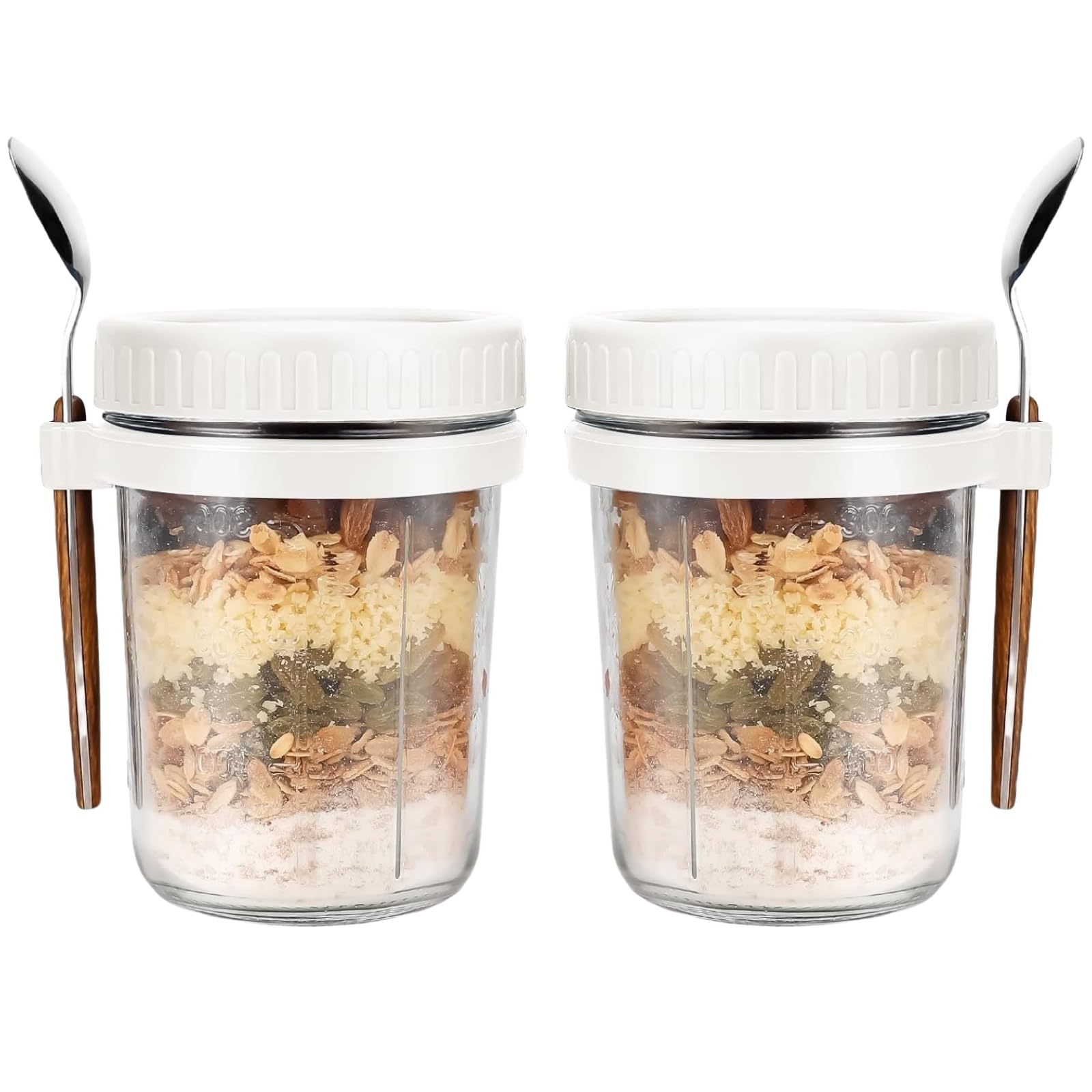 2 Pack Overnight Oats Jar, 350ml/12oz Mason Jars for Overnight Oats container, Reusable Glass Overnight Oat Container with Measurement Marks, Breakfast Pots, Oatmeal Container for Milk, Cereal, Fruit.