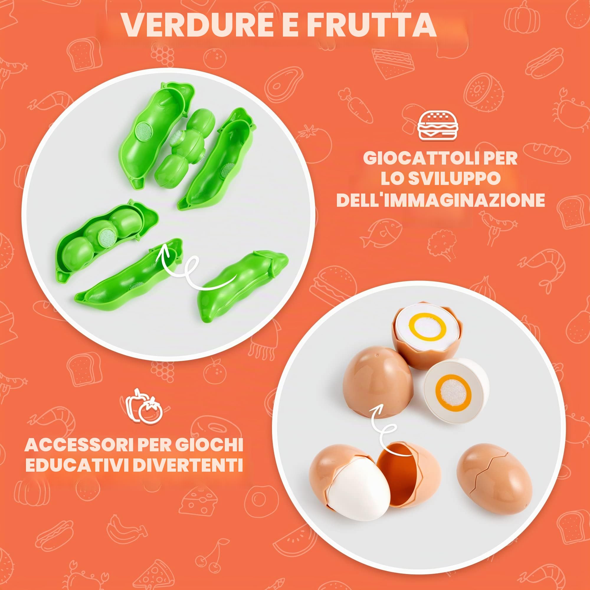 JOYIN 68 Pezzi Giocattolo da Taglio per Cucina per Bambini, Cibo Finto per Cucina da Gioco, Include Frutta e Verdura in Plastica, Cesto Portaoggetti, Giocattoli Finti, Regali per Bambini