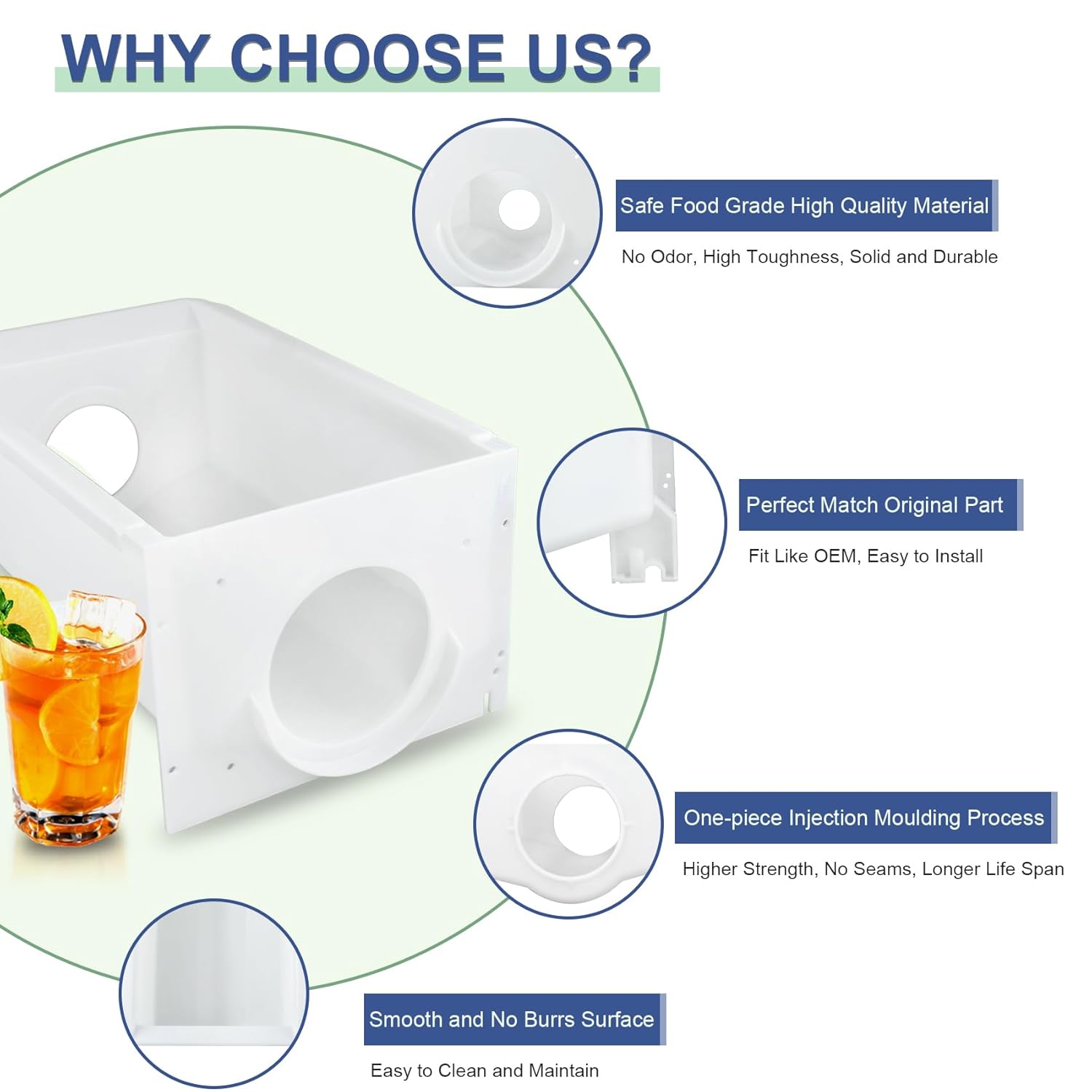 Upgraded W10850492 Ice Container Compatible with Whirlpool Kenmore Amana and Maytag Refrigerator, W10670844 Ice Bucket Food Grade ABS Material Replace W10138193, AP5989704, PS11731153