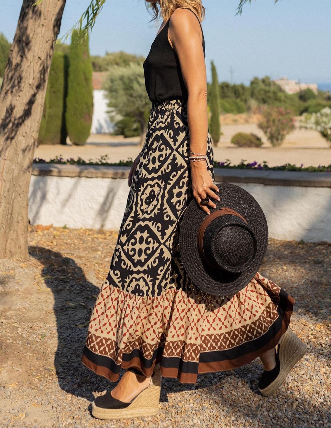 Falda Larga Estampada Mujer Cintura Alta Elástica Boho Floral Tubo Verano
