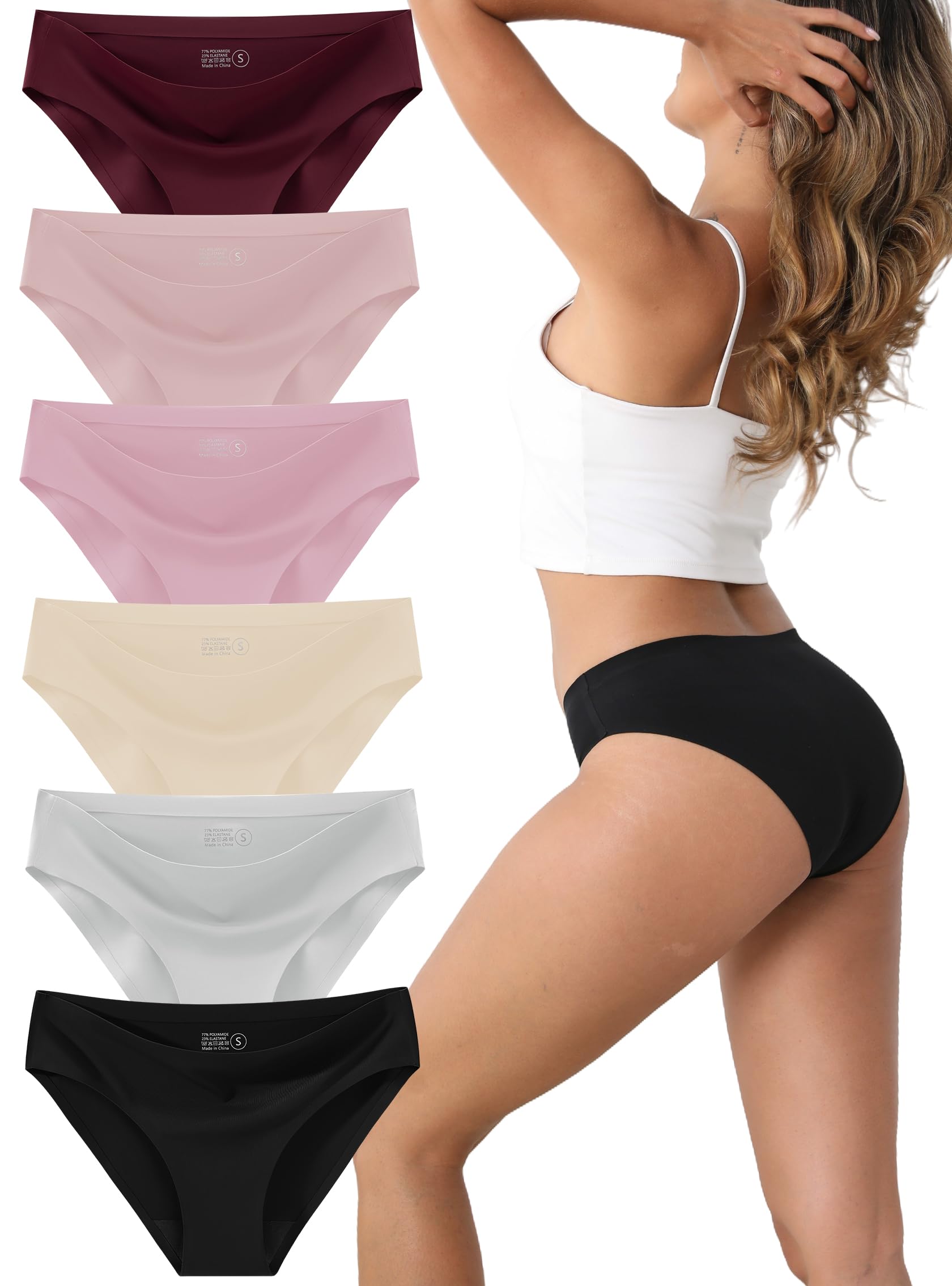 Women's Seamless Underwear Stretch Bikini Panties No Show Invisible Hipster XS to 3XL 6 Pack