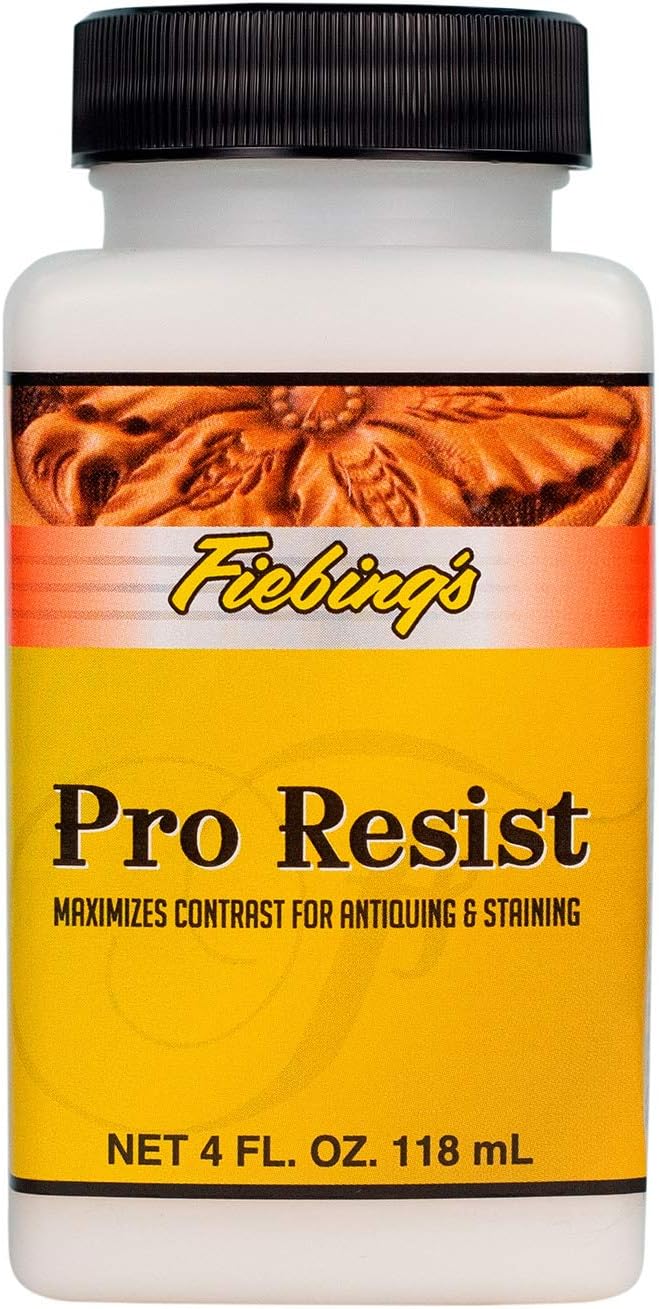 Pro Resist (4oz) - A resist for maximizing the Contrast when Antiquing, Staining or Dyeing Leather - Top Finish to Emphasize Designs when Dyeing & Resists Moisture Sun and Dirt