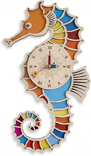 DIY Wooden Seahorse Clock Kit for Adults - 3D Puzzle Craft Set, Unique Nautical Wall Decor, and Creative Housewarming Gift for Home & Office