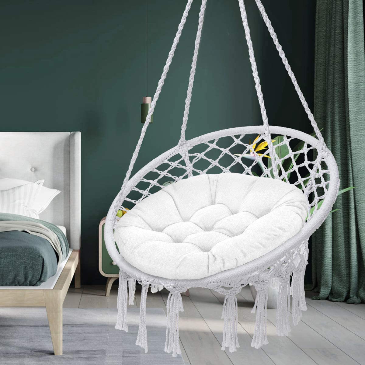 Ferocity Hängesessel Kissen, Polster Bodenkissen für Schwenksessel, Auflage für Baumwoll Hängeschaukel, Papasansessel, Hängekorb, Hängestuhl, Durchmesser 90 cm, Beige [114]