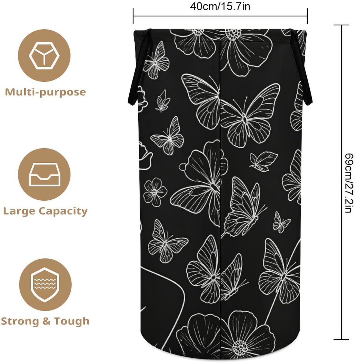 Aesthetic BlackLaundry Hamper Storage Basket | Large Dirty Clothes Bag for Easy Carry Handles,Large Clothes Basket with Handles,Organizer for Bathroom Bedroom