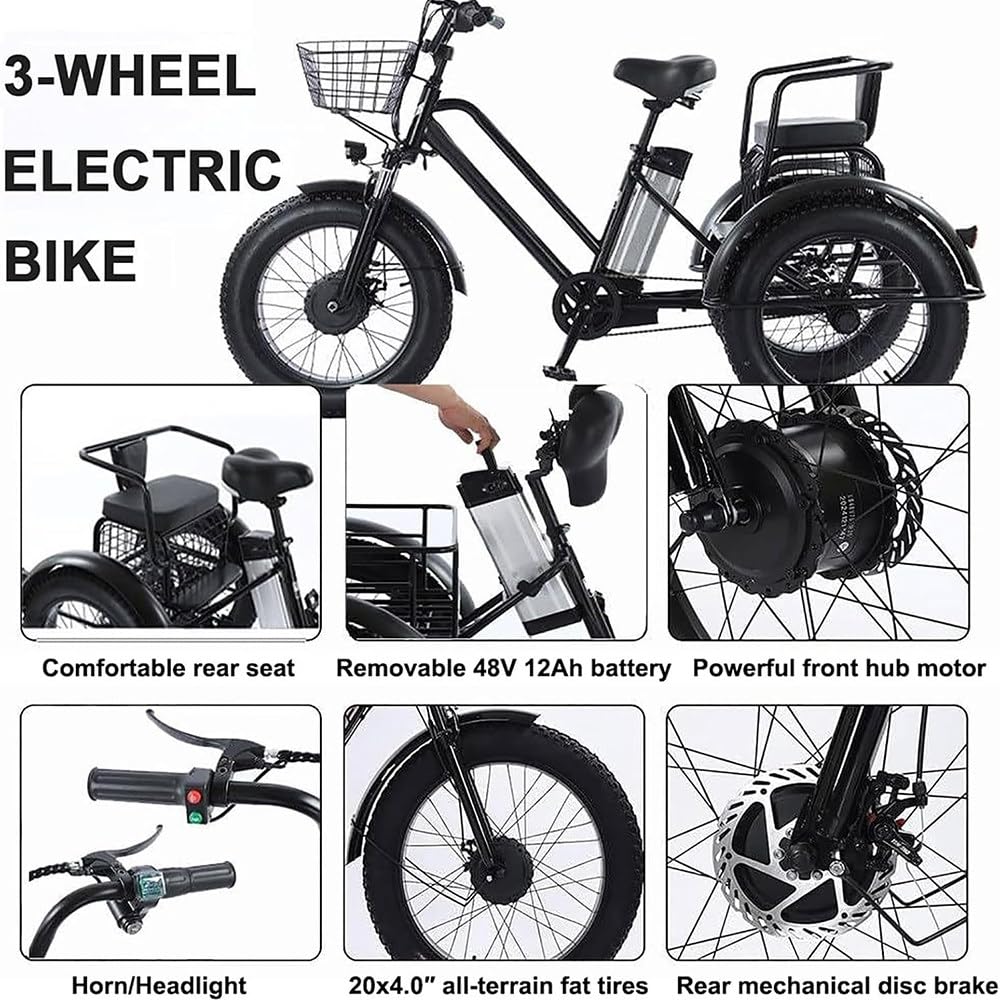 Triciclo elettrico for adulti in acciaio ad alto tenore di carbonio