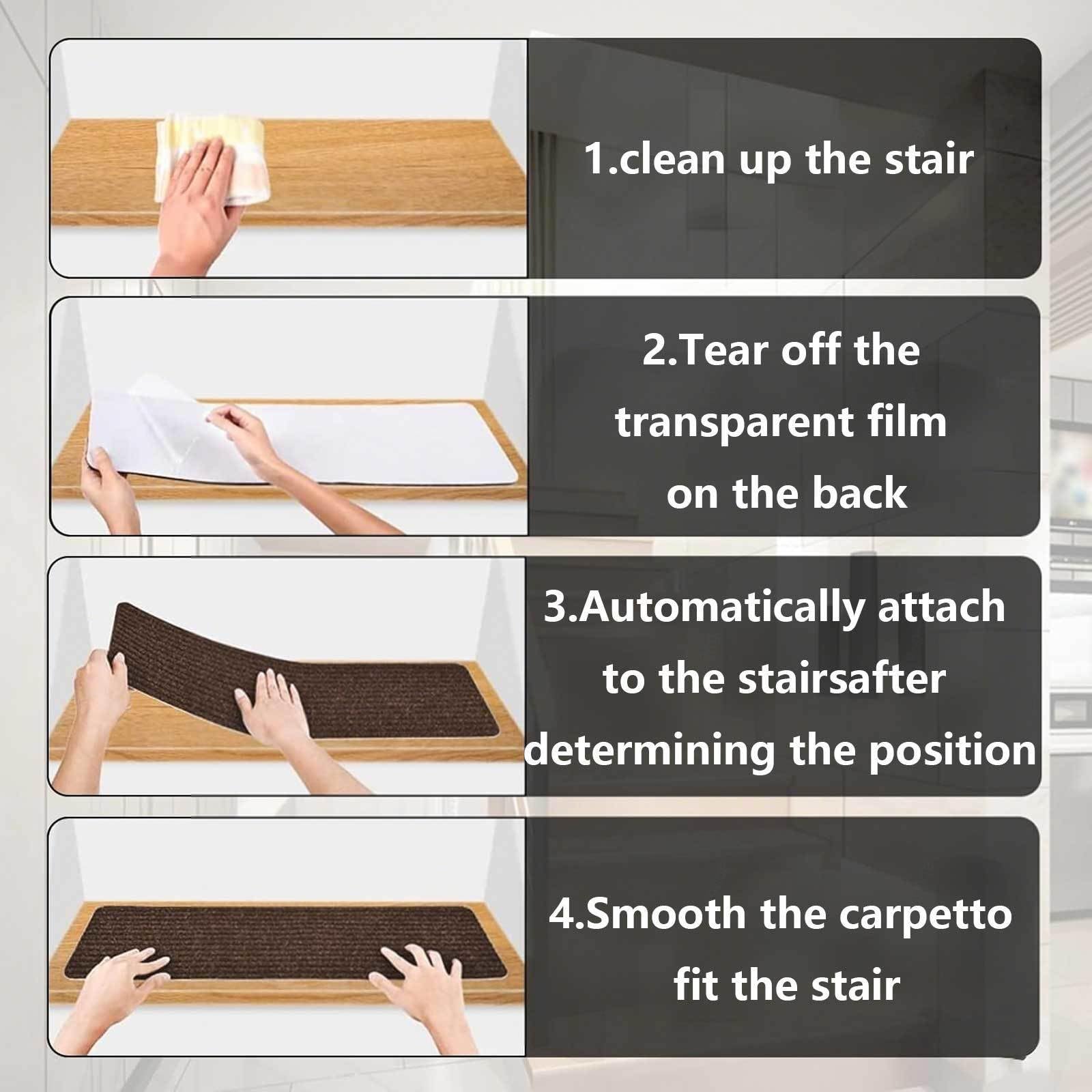 Peldaños antideslizantes para escaleras, paquete de 15 unidades, 20 x 76 cm, corte aleatorio, perfectos para escalones de madera y mármol, ideal para uso en interiores y caravanas, mejora la seguridad