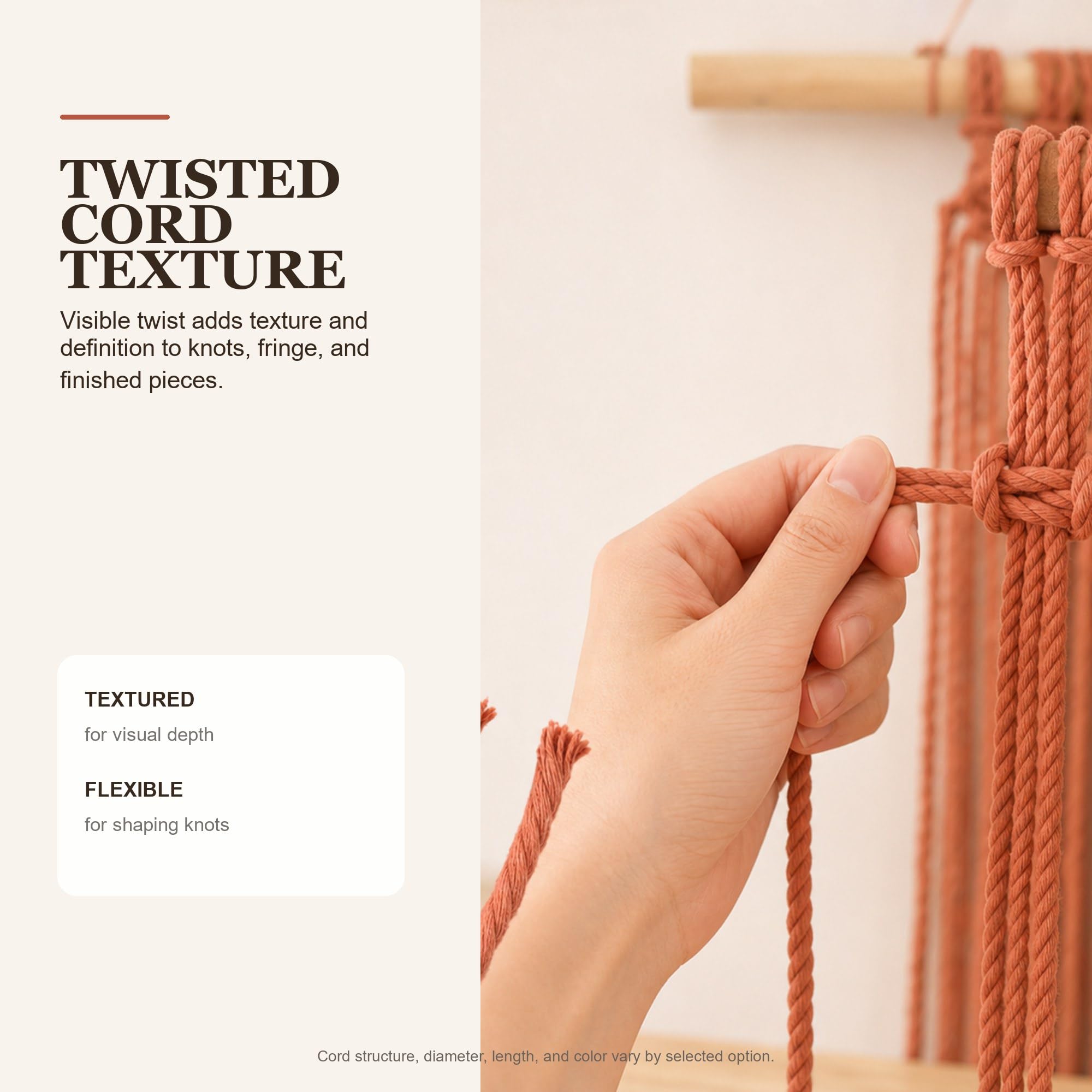 Cordón de macramé de 3 mm x 109 yardas (328 pies), cuerda de macramé de algodón natural, 4 hebras de cordón de algodón trenzado para colgar en la pared, ganchos de plantas, manualidades, envoltura de