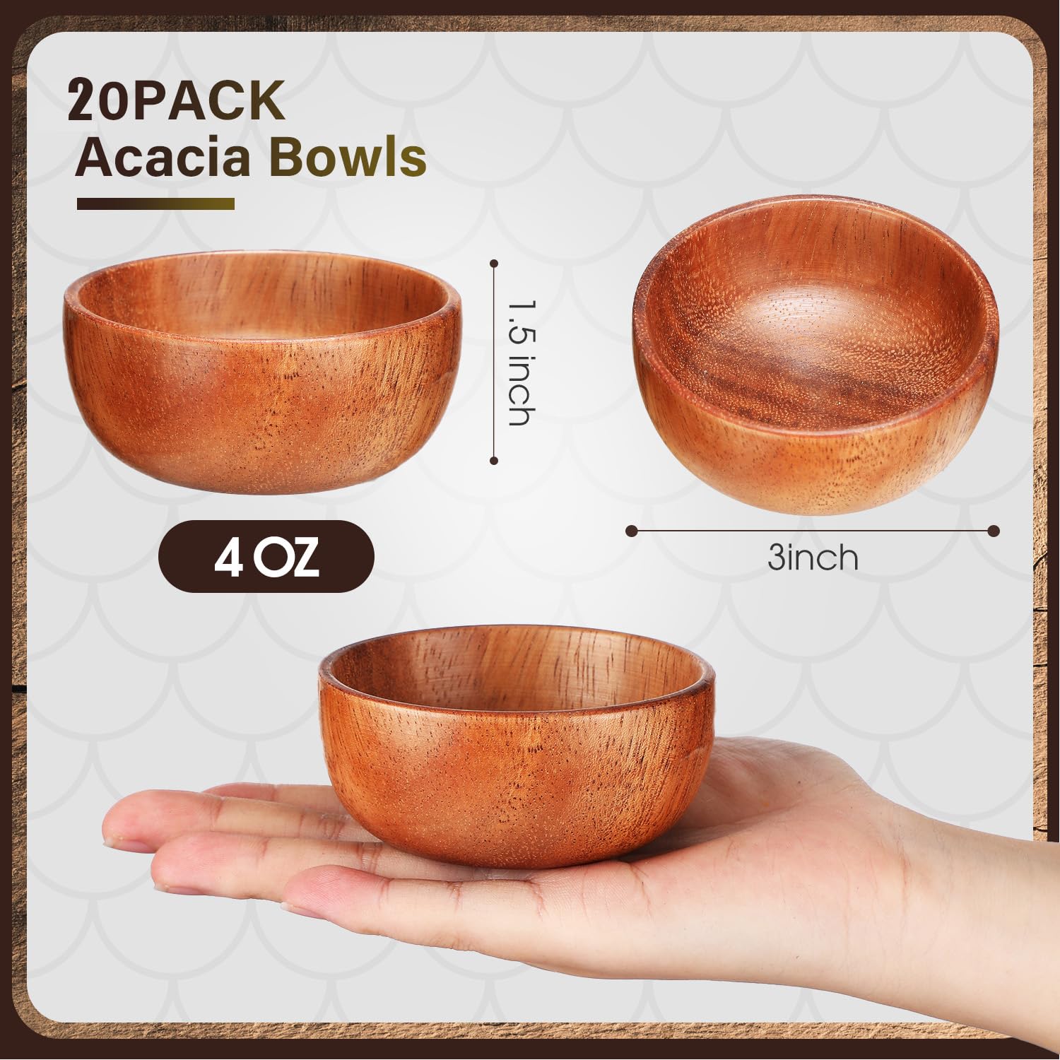Skylety Cuencos de madera de acacia pequeños cuencos redondos de madera tallada a mano para servir palomitas de maíz, pasta, caramelos, cereales, coco, frutos secos, salsa, aperitivos, cocina (20