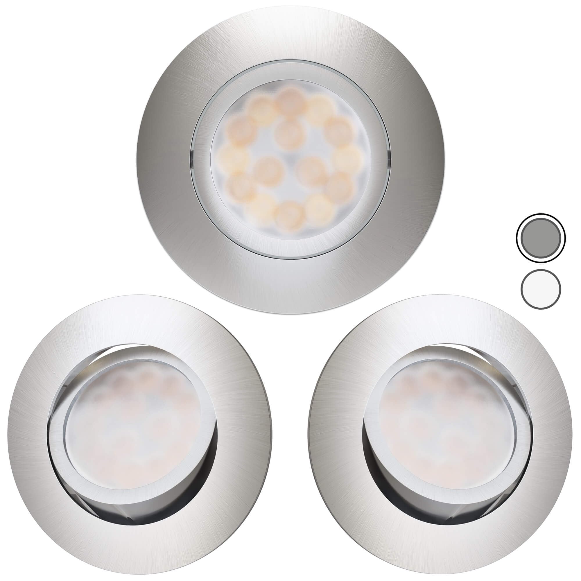 Scandinavian home Juego de 3 focos de techo LED 230V 5,8W blanco cálido con intensidad variable WarmDim 68mm - 75mm I Baño IP44 I CRI 90 500lm 3000K I Diseño En acero inoxidable
