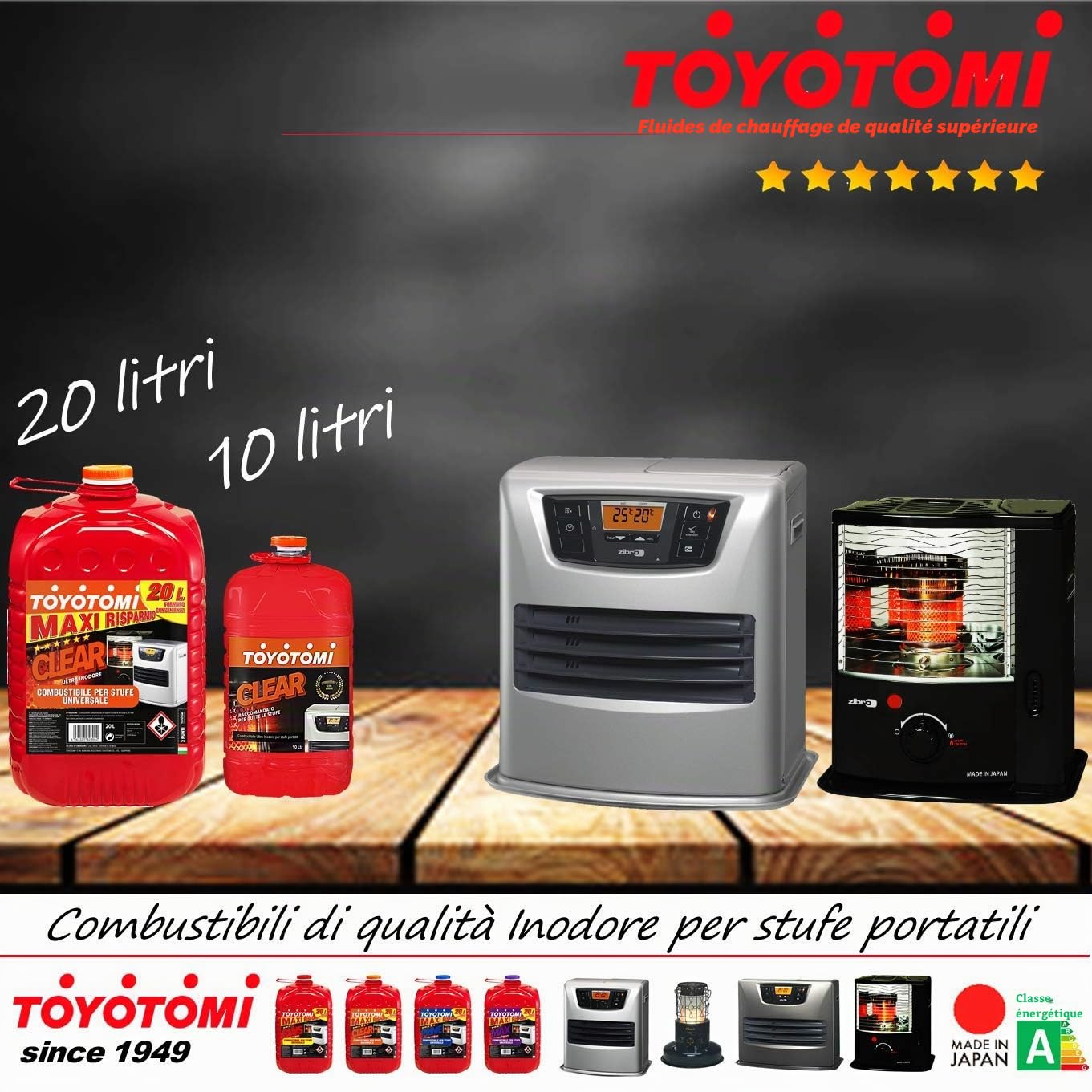 Toyotomi CLEAR20L Ultra Inodore, Combustible compatible avec tous les poêles électriques ou mécaniques, Excellence japonaise, Economie maximale 20 litres