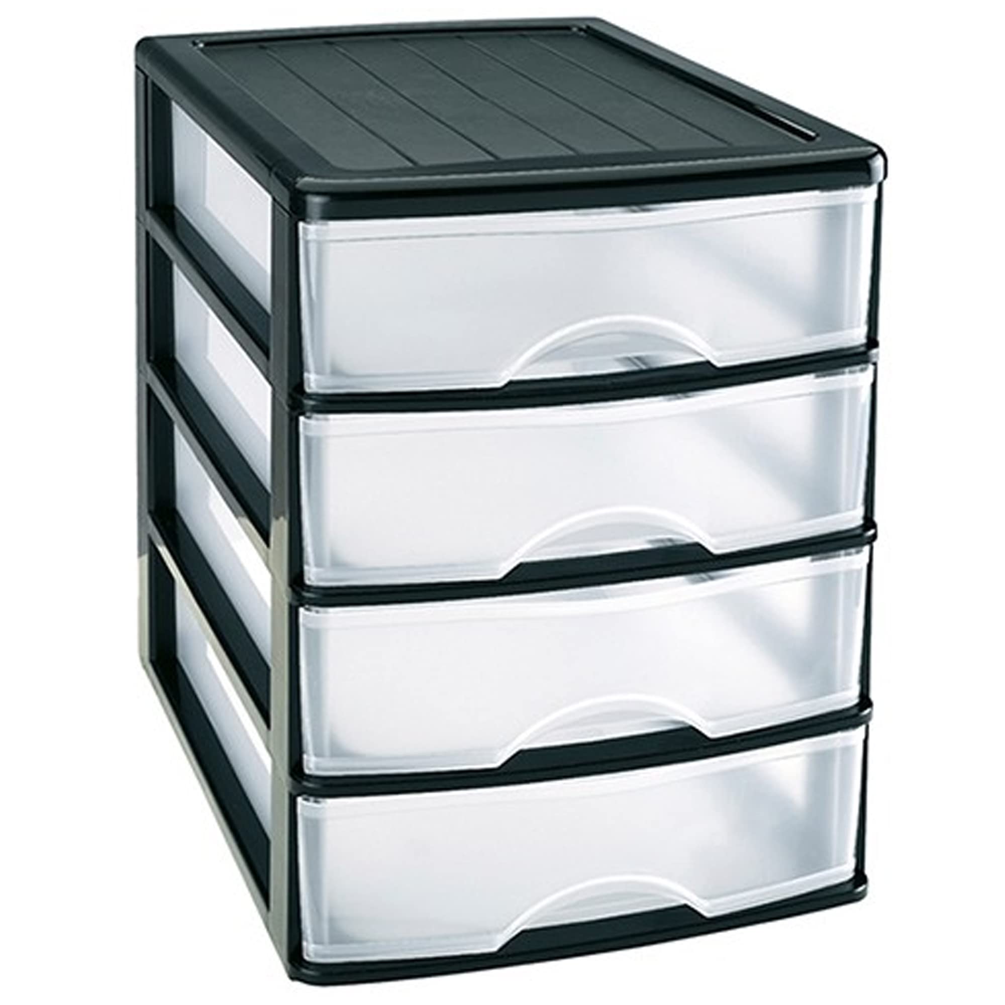 Plastific (35.5 X 27 X 35Cm, Black With 4 Clear Drawers) Plastic Desktop Storage Unit With Drawers, Stationary Arts Drawer Desktop Tabletop Organiser Storage Tower Unit For Office Bedroom Garage ((35.5 X 27 X 35Cm, Black With 4 Clear Drawers))
