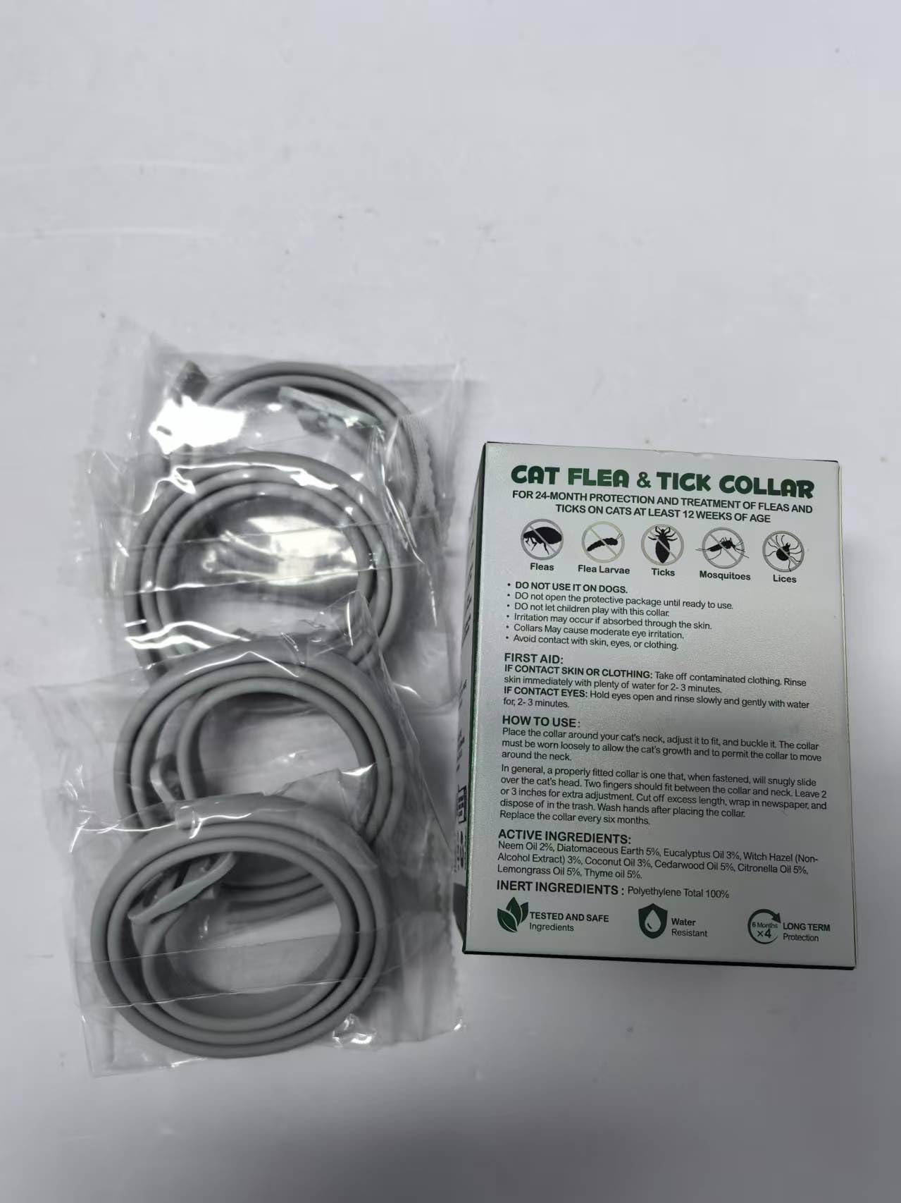 4 Pezzi Collare Antiparassitario per Gatti, Impermeabile Collare Antipulci e Zecche per Gatti, protezione efficace 24 mesi (A)