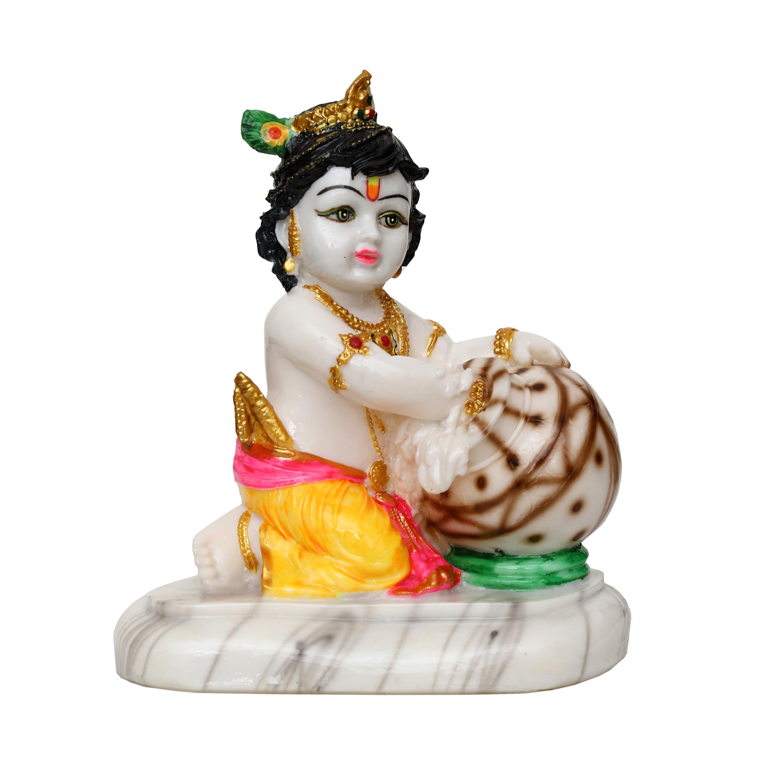 Generic Krishna Marble Finish Deity Statue (19x12.5x17cm) - Symbol of Divine Love and Harmony - Auspicious Home Decor for Blessings - with Aasana & Rudraksha mala, White