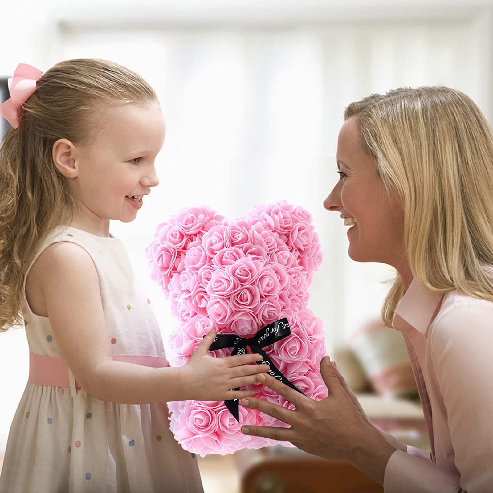 Orsetto Rosa Fiore Regalo Donna, Regali di San Valentino, Orso Rosa Regali per Lei, Rose Teddy Bear con luci, Regali di compleanno per Ragazza con Confezione Regalo Trasparente e Biglietto d'amore
