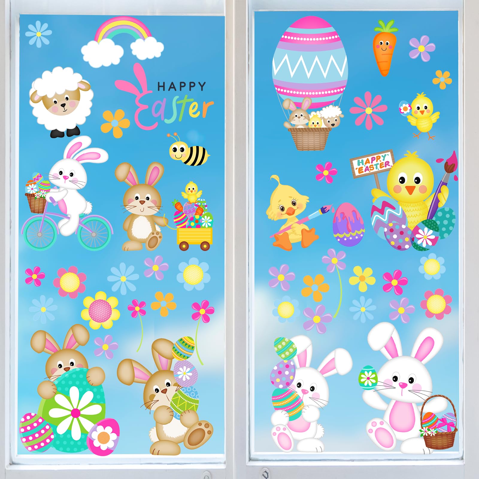 Amazon.com: 9 Sheets Easter Window Clings Happy Easter Bunny Rabbit ...