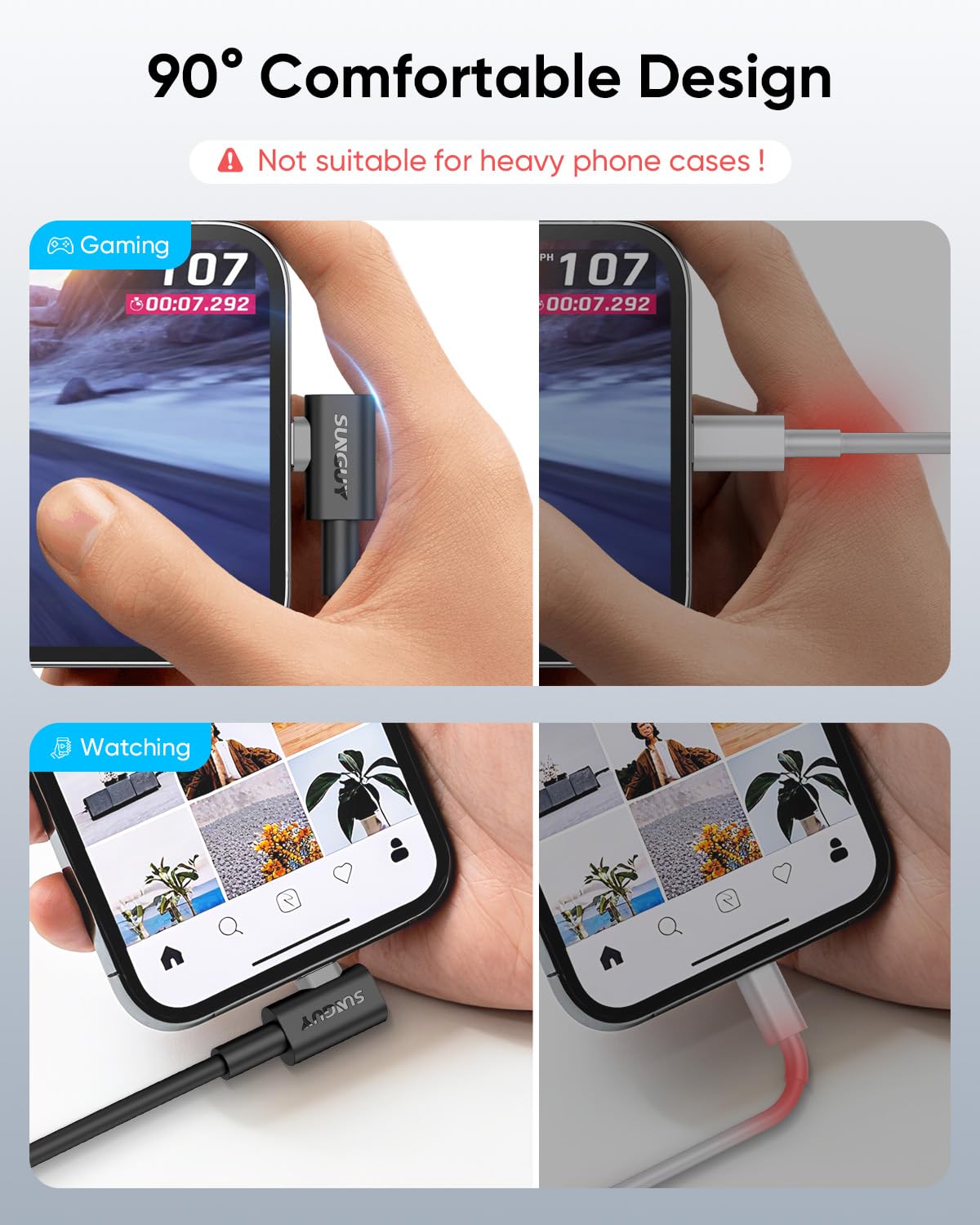 SUNGUY Câble USB C vers Lightning Angle Droit 0.5m, 2 Pièces 27W Cable iPhone Lightning 90 Degrés Câble Lightning USB C pour iPhone 14/13/12/11 Pro Max Mini XR XS 8 7 6 5 Plus, CarPlay