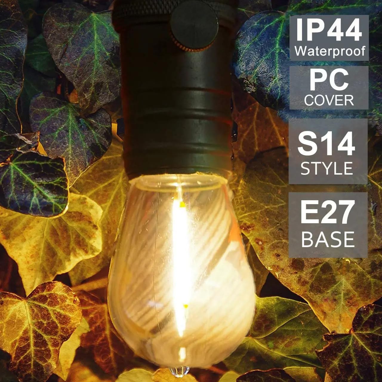Bombilla LED de repuesto S14 de plástico, 2 W, irrompible, E27, 220 V, blanco cálido, 2700 K, bombilla Edison vintage(2W)