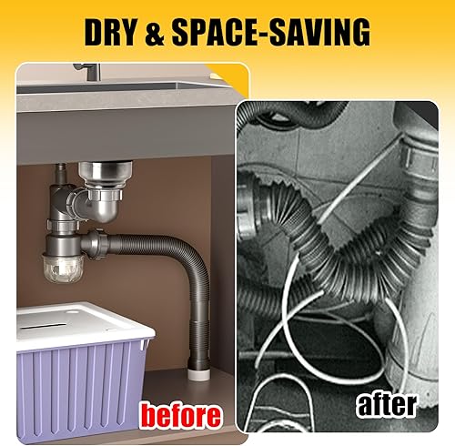 Miniatura 5 de Kit de drenaje de fregadero todo en uno para fregadero de cocina individual, tubo de trampa P multifunción ajustable para drenaje de pareddrenaje de