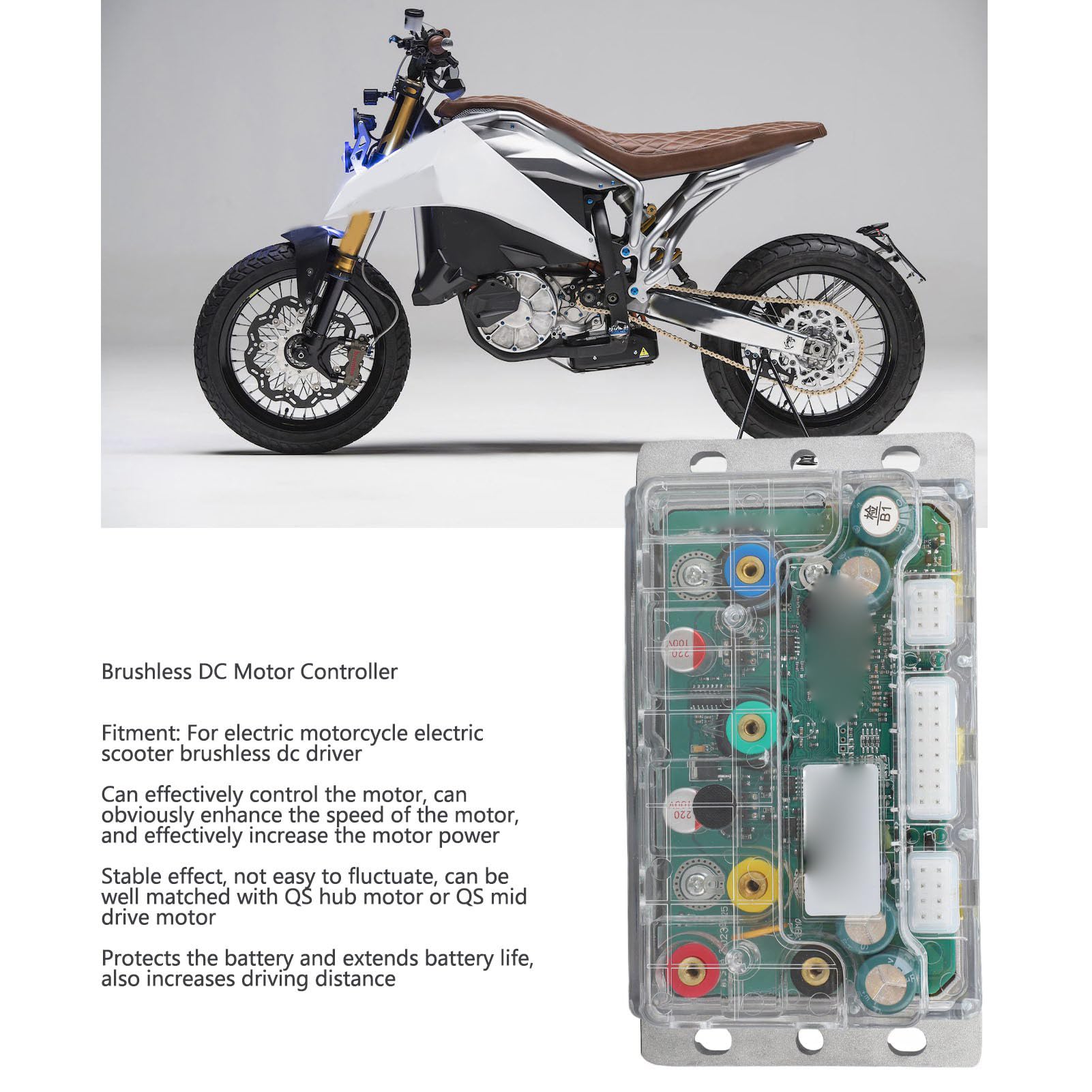 Fabater Odporny na Wysokie Temperatury Bezszczotkowy Sterownik Silnika do Motocykla Elektrycznego - Bezszczotkowy Regulator Prędkości Silnika 2000 W z przezroczystą obudową