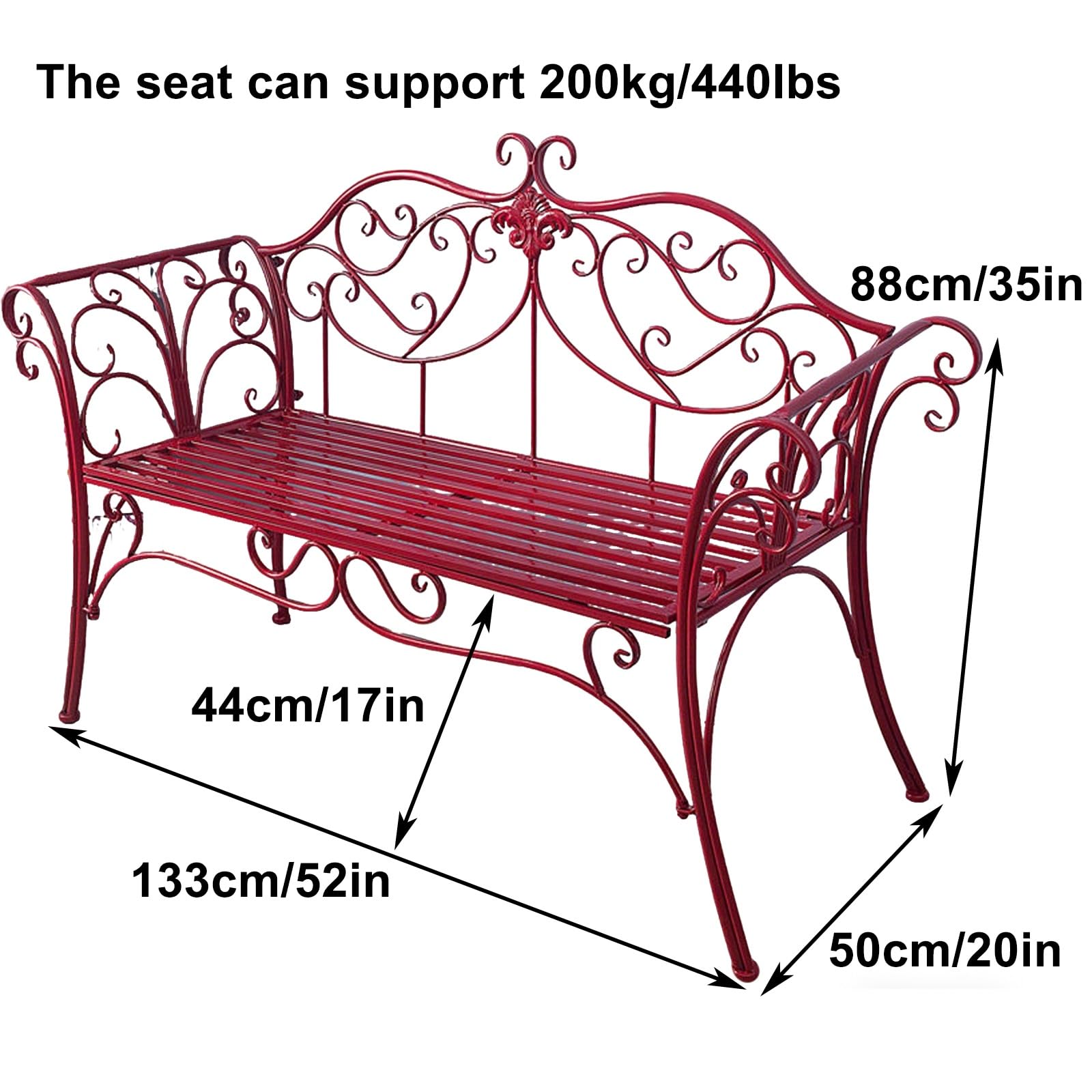 Banco de jardín de metal tallado para exteriores, resistente al viento y a la lluvia, ideal para patios, parques y jardines, elegante solución de asiento azul