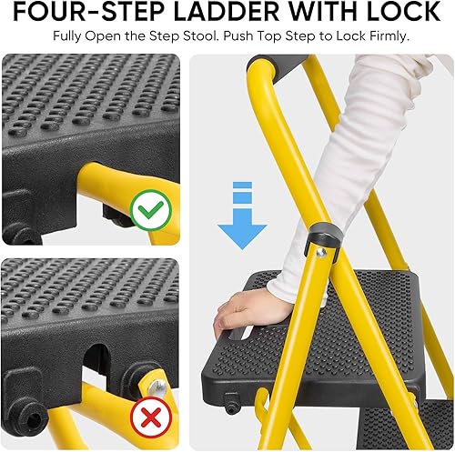 Vista 37 de TICONN Escalera de 3 escalones, taburete plegable resistente, taburete plegable de acero portátil para almacenamiento de garaje doméstico (negro)