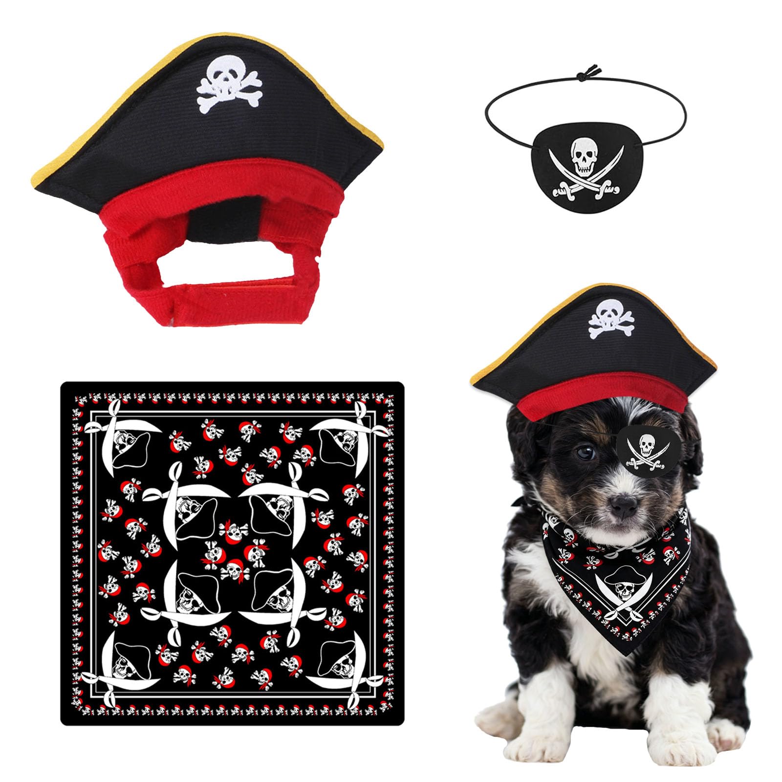 Pirate Party Favors Costume Halloween Dog Costume Pirate Funny Skull Pet Hat and Bandana Set for Halloween Christmas Dog Cat Cosplay Costume Style Role Gift Play Themed Party Favors Supplies