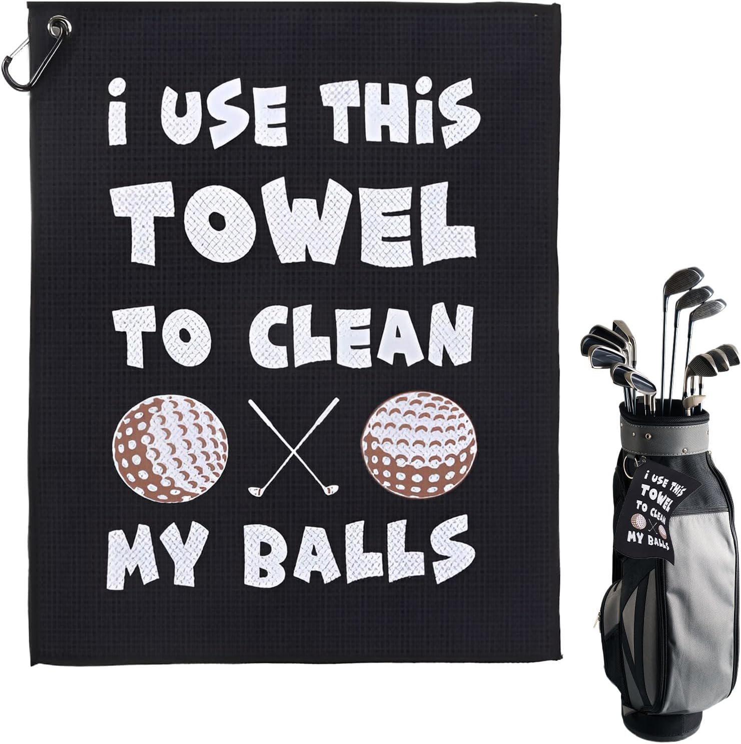 Eophmi Golf Towels for Golf Bags with Clip,1 Pcs Golf Cleaning Towel,Funny Golf Towels for Men Women,Microfibre Golf Towel,i Use This Towel to Clean My Balls Personalised Golf Towel