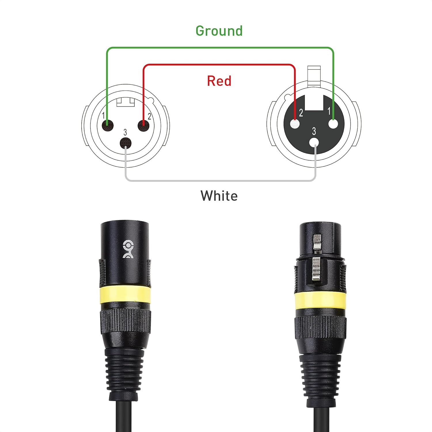 Cable Matters 2-Pack 22AWG Stage Light DMX Cable 50ft / 15.2m with 3-Pin XLR Connector, 3 Pin XLR Male to Female DMX Lighting Cable