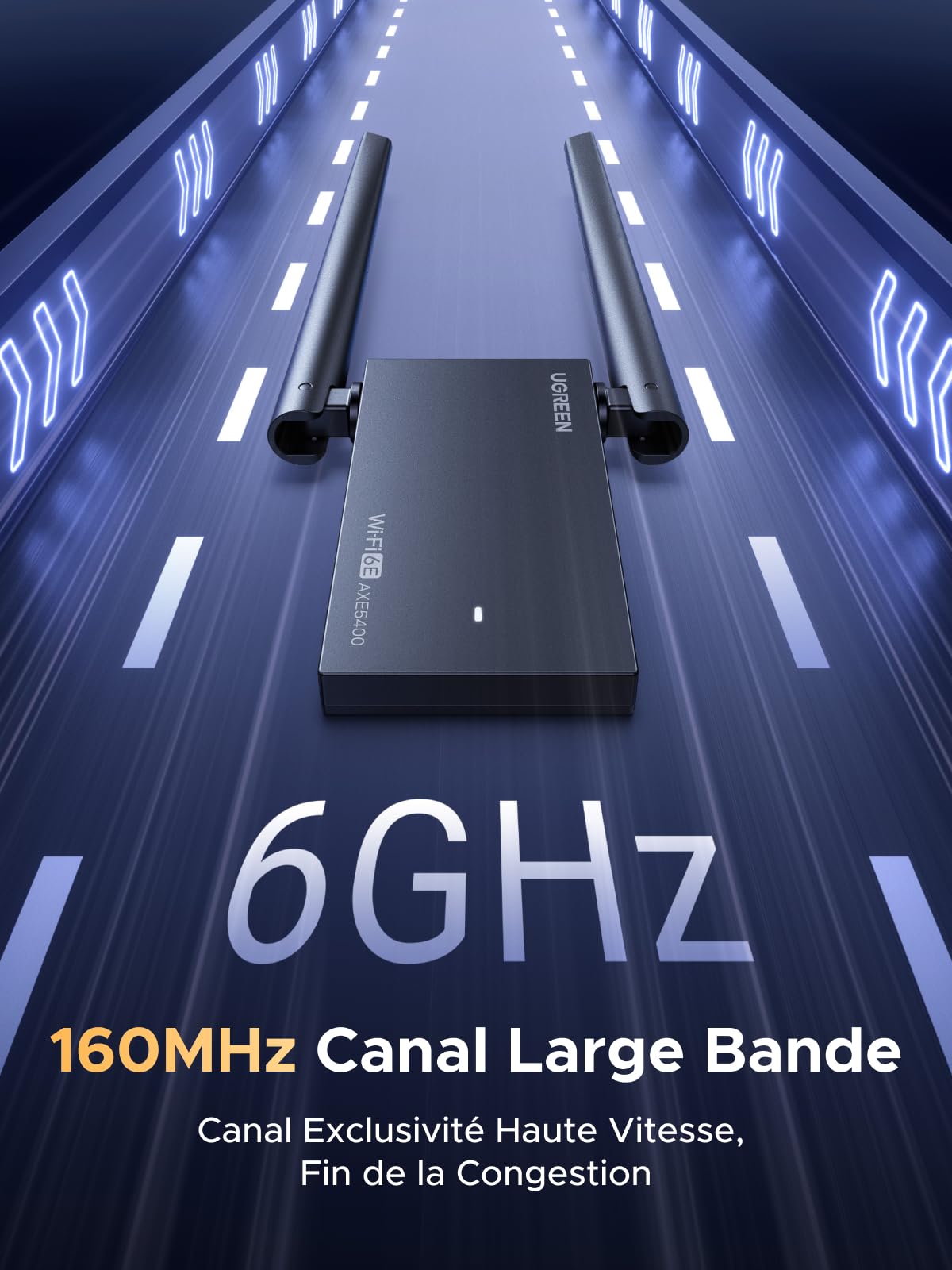 UGREEN Clé WiFi 6E AX5400 Puissante Adaptateur USB sans Fil Tri-Bande 6GHz 5GHz 2.4GHz Dongle USB WiFi Réseau Soft AP Mode Cryptage WPA3 Pilote Intégré Compatible avec Windows 11 10